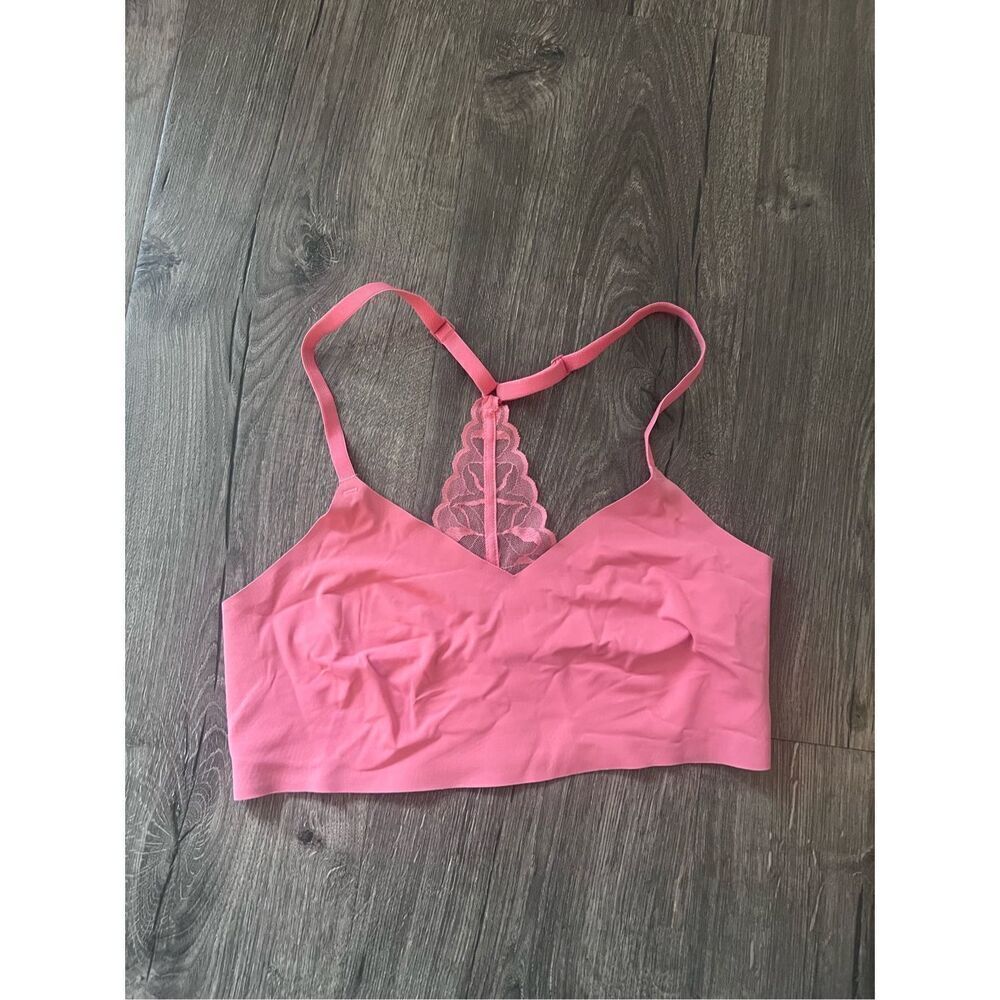 True and Co 14894 True Body Triangle Lace Racerback Bralette Bra Size M Pink